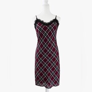 Michael Michael Kors Red Plaid Lace Trim Slip Dress Size 0